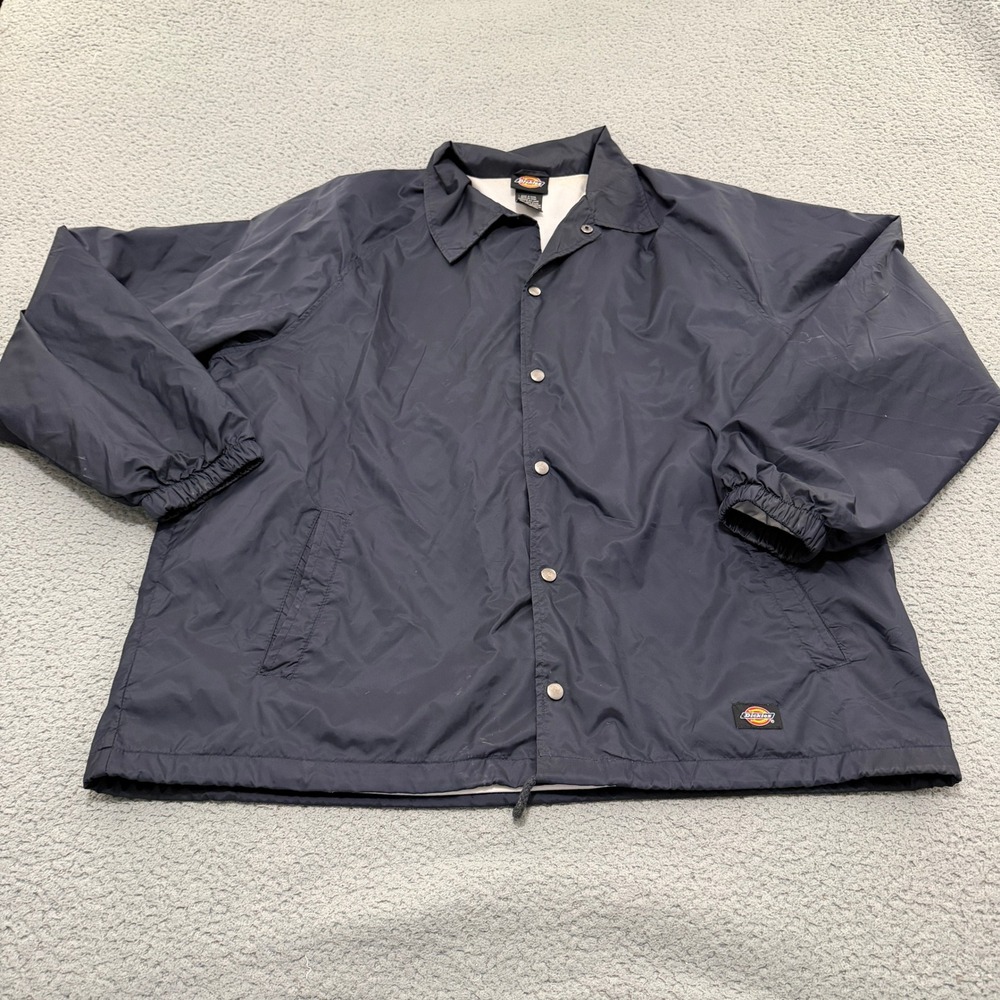 Dickies Jacket Mens Size XL Navy Blue Nylon Jersey Lined Snap Front Coaches